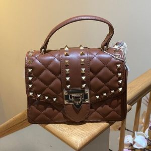 Small Leather Bag. Brown with Golden details. New!